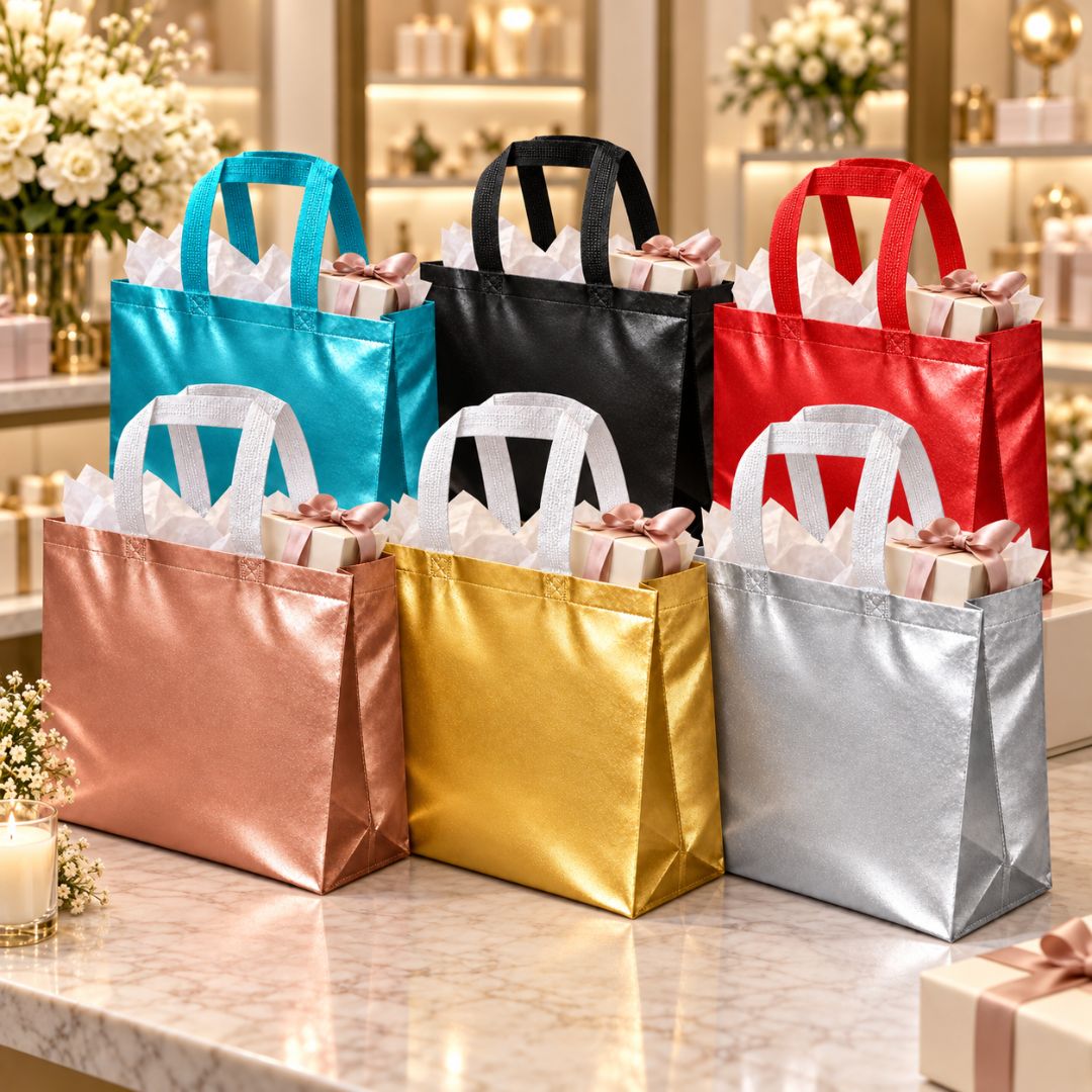 Pack 12 Bolsas TNT Regalo Tipo Boutique Laminado Brillante