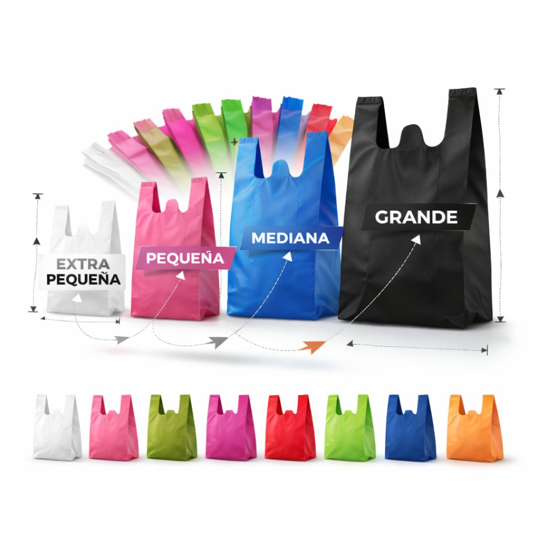 Pack 50 Bolsas Camiseta Colores Surtidos TNT Reutilizable