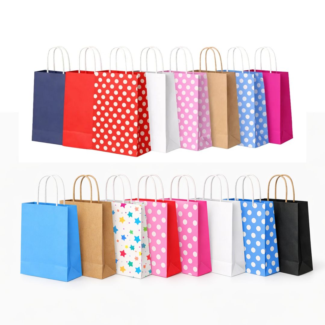 Pack 12 Bolsas De Papel Kraft Colores Diseños Surtidos