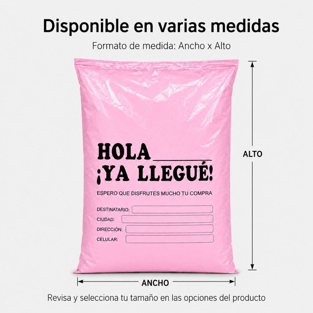 Pack de 100 Bolsas de Envío Rosadas ¡Hola Ya Llegué!