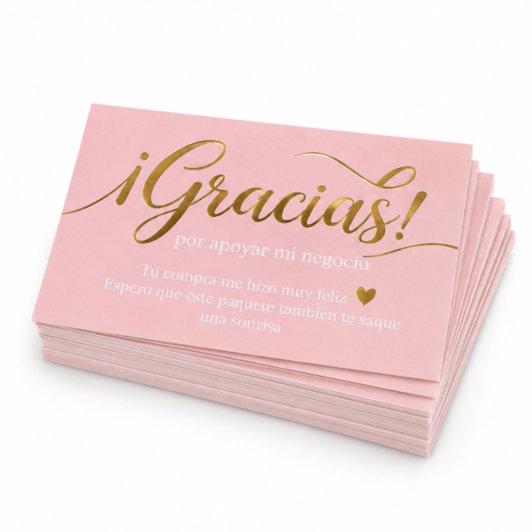 Pack 50 Tarjetas De Agradecimiento Rosadas “Gracias”