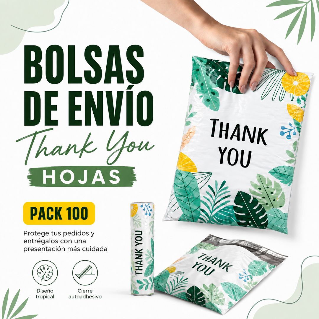 Pack De 100 Bolsas de Envío Thank You Hojas