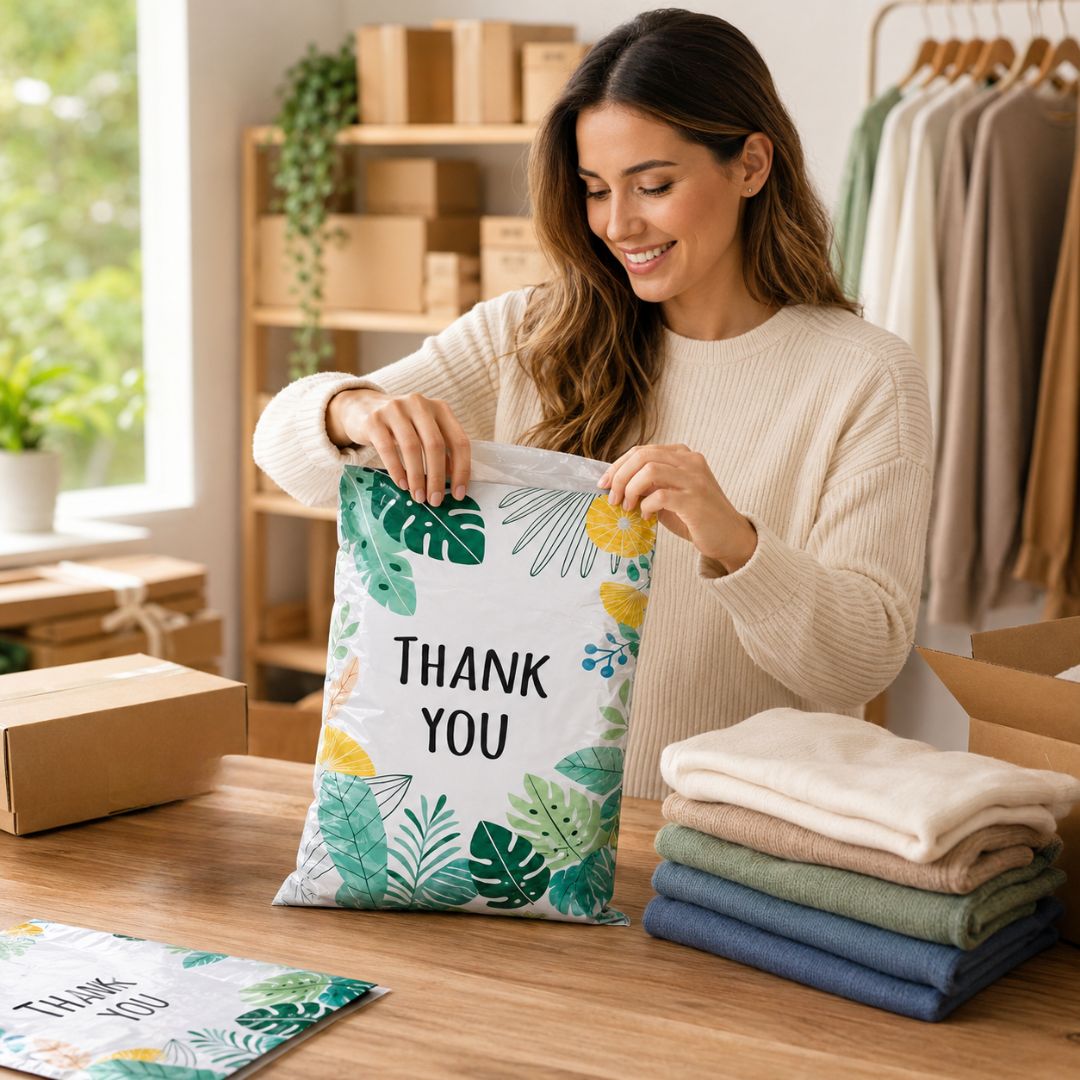 Pack De 100 Bolsas de Envío Thank You Hojas