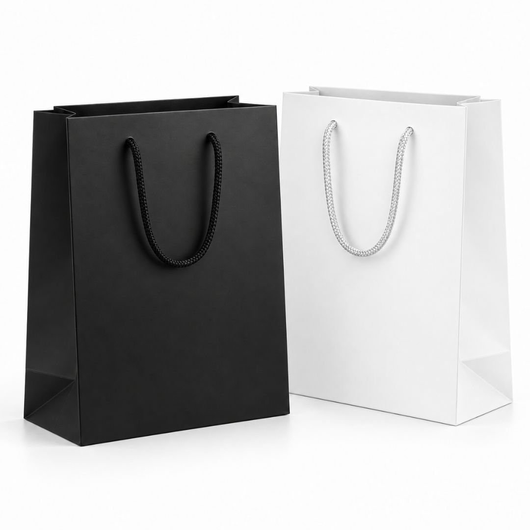 Pack 12 Bolsas de Papel Premium Para Regalos Blanca o Negra