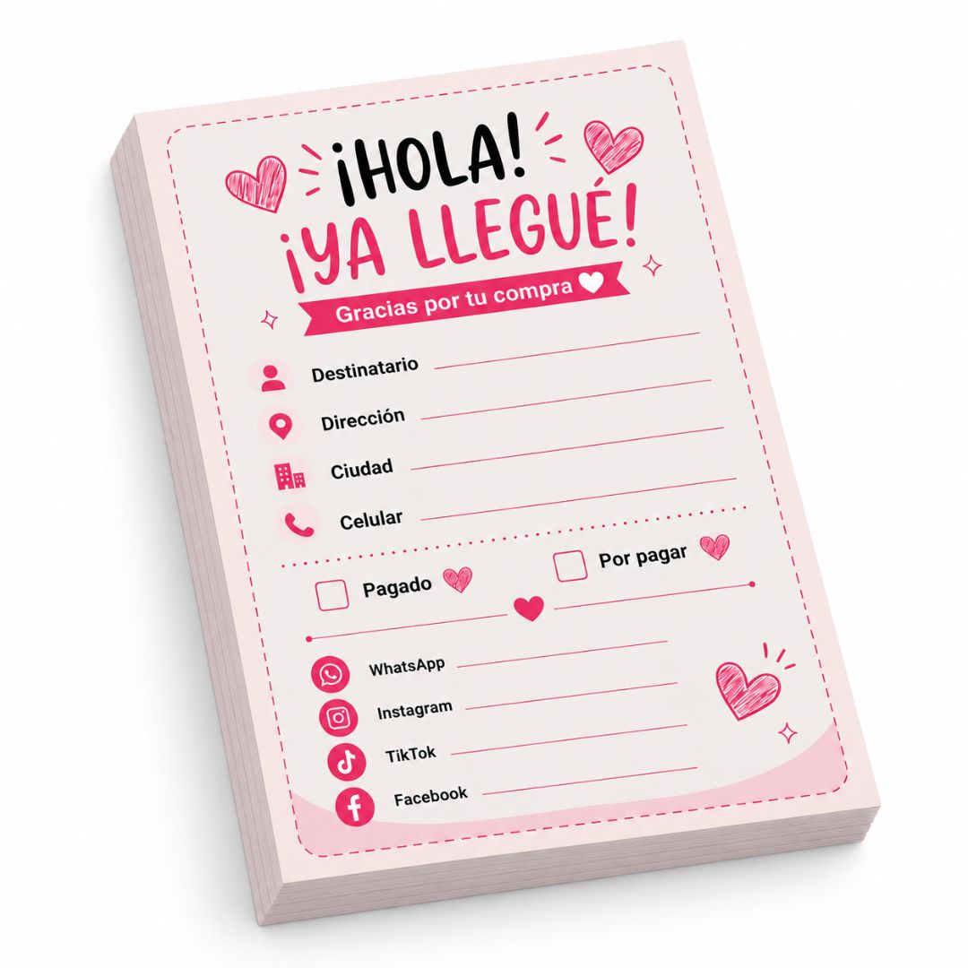 Pack 20 Unidades Sticker Para Envíos Notas ¡Hola Ya llegué!