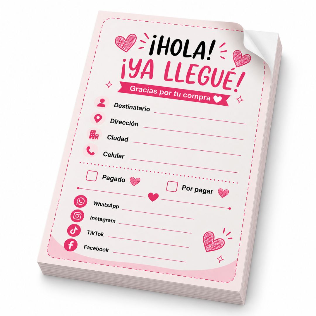 Pack 20 Unidades Sticker Para Envíos Notas ¡Hola Ya llegué!