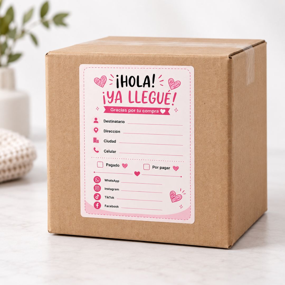 Pack 20 Unidades Sticker Para Envíos Notas ¡Hola Ya llegué!