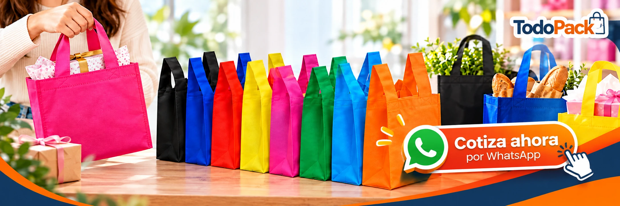 Bolsas TNT tipo camiseta de colores Todo Pack Market. Cotiza por WhatsApp.